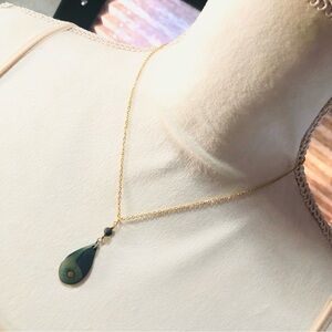 Handcrafted painted raindrop beaded pendant on chain necklace